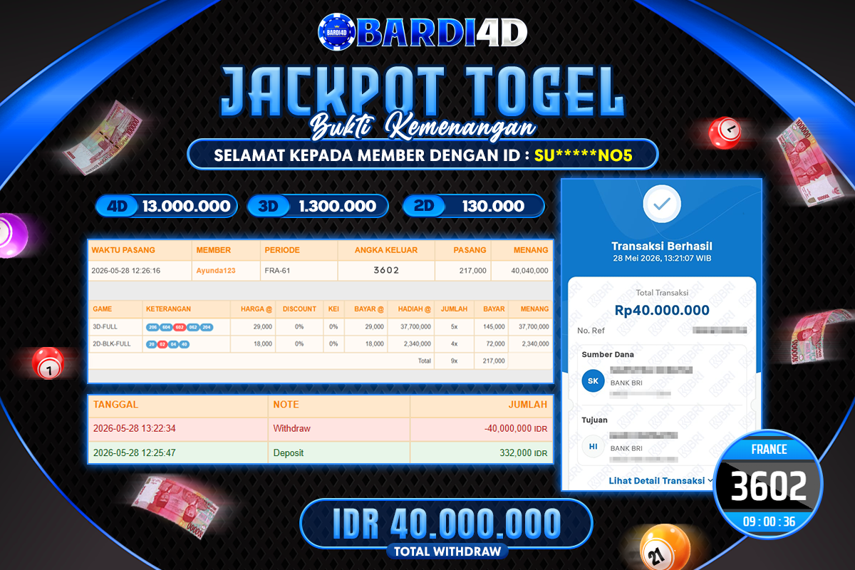 BARDI4D - BAYAR JACKPOT TOGEL FRANCE TOTAL RP.40.000.000 | DIBAYAR LUNAS