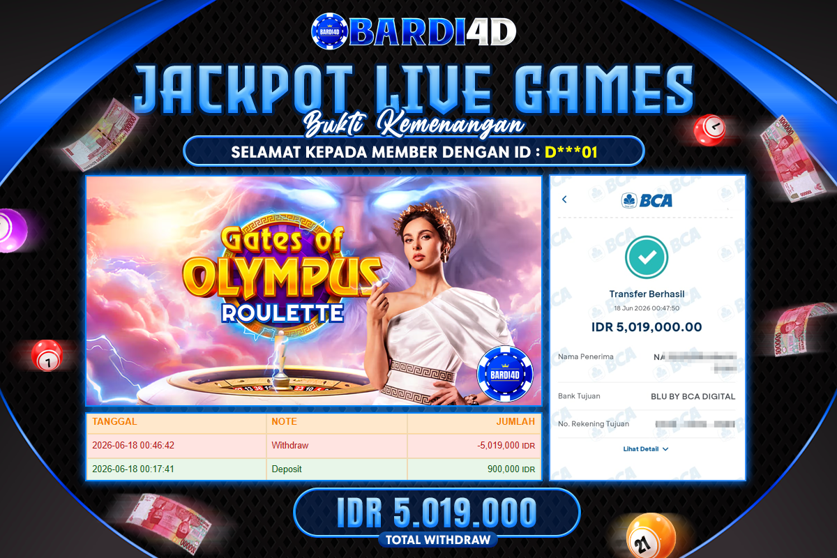 BARDI4D - BAYAR JACKPOT LIVEGAME GATES OF OLYMPUS ROULETTE RP.5.019.000 | DIBAYAR LUNAS