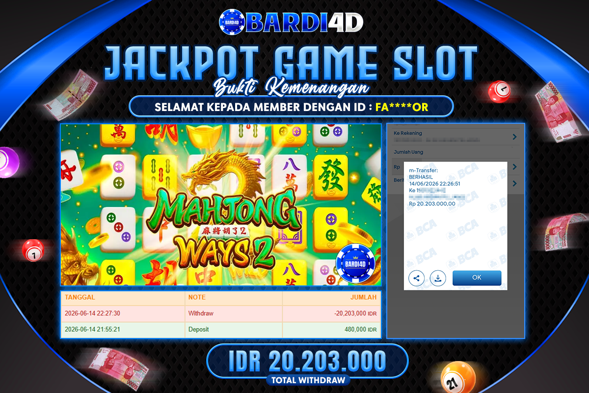BARDI4D - BAYAR JACKPOT SLOT MAHJONG WAYS 2 TOTAL RP.20.203.000 | DIBAYAR LUNAS