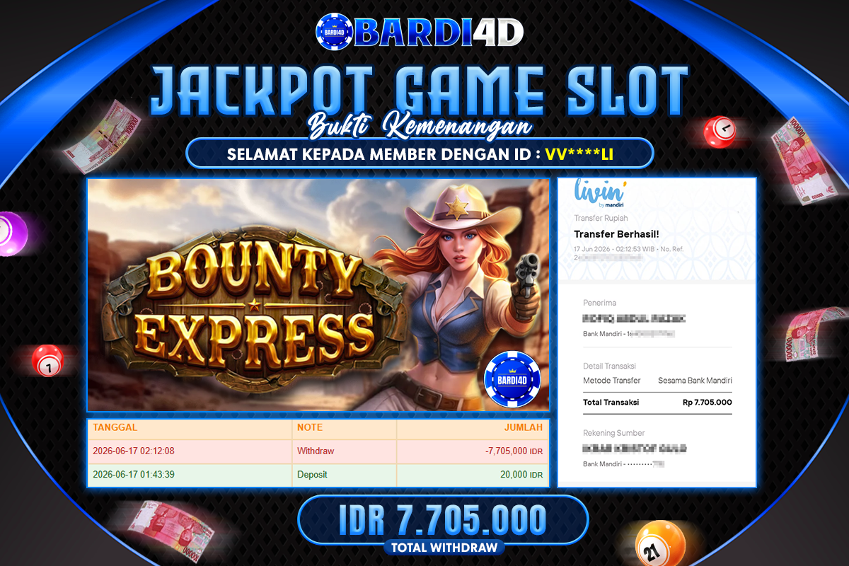 BARDI4D - BAYAR JACKPOT SLOT BOUNTY EXPRESS TOTAL RP.7.705.000 | DIBAYAR LUNAS