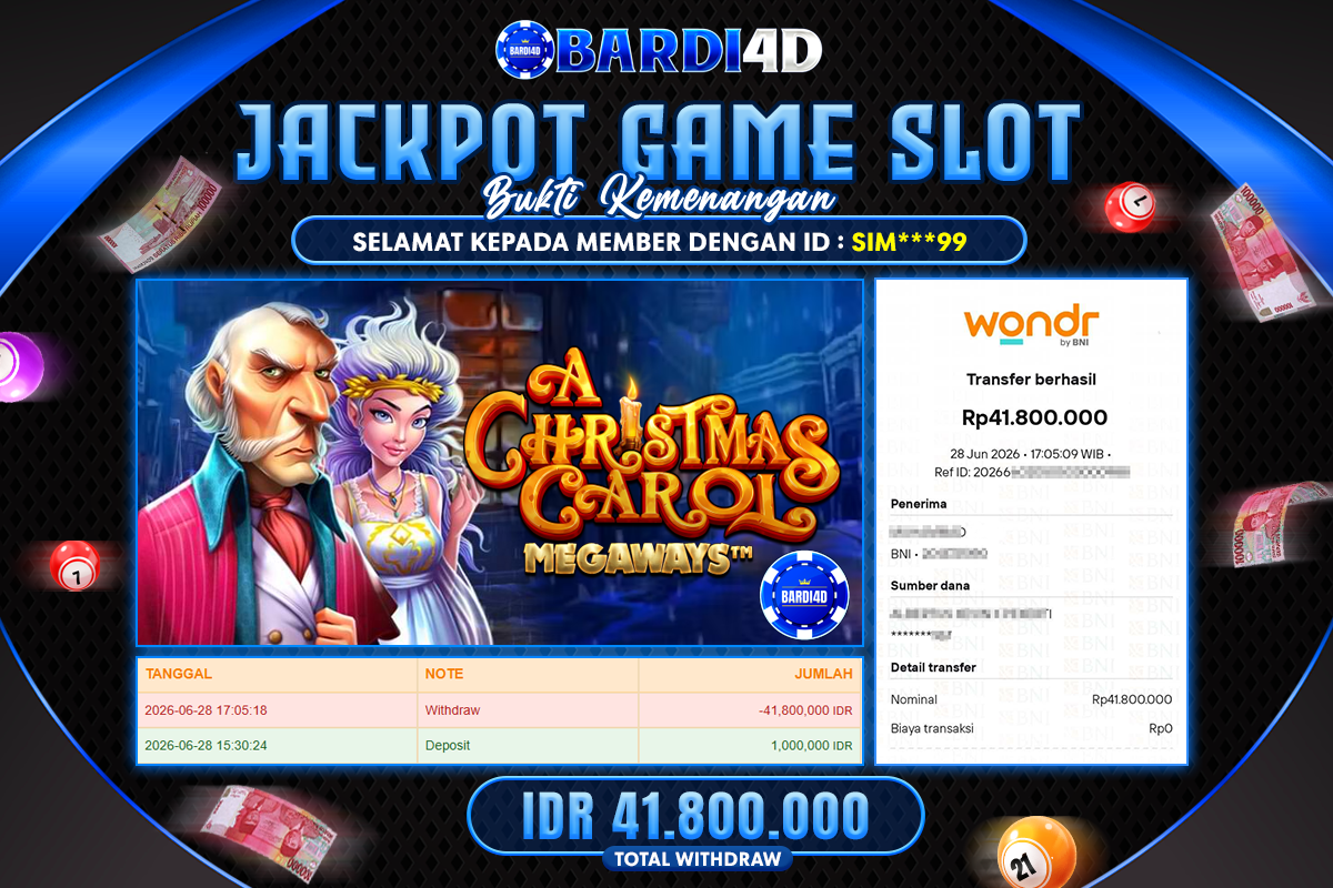 BARDI4D - BAYAR JACKPOT SLOT A CHRISTMAS CAROL MEGAWAYS TOTAL RP.41.800.000 | DIBAYAR LUNAS