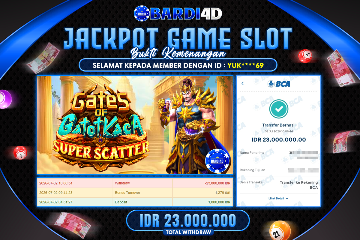 BARDI4D - BAYAR JACKPOT SLOT GATES OF GATOTKACA SUPER SCATTER TOTAL RP.23.000.000 | DIBAYAR LUNAS