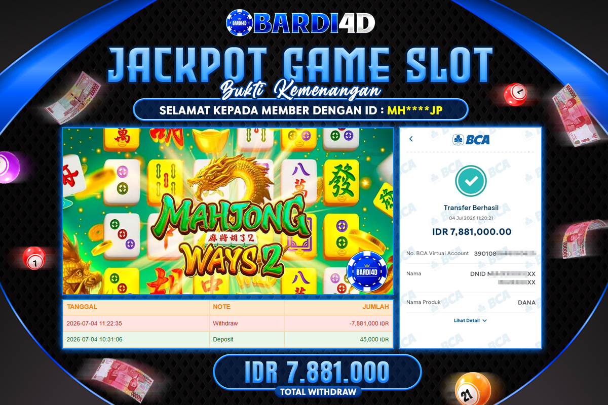 BARDI4D - BAYAR JACKPOT SLOT MAHJONG WAYS 2 TOTAL RP.7.881.000 | DIBAYAR LUNAS