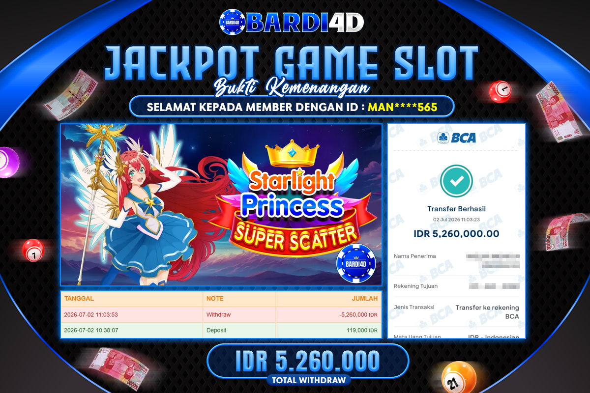 BARDI4D - BAYAR JACKPOT SLOT STARLIGHT PRINCESS SUPER SCATTER TOTAL RP.5.260.000 | DIBAYAR LUNAS