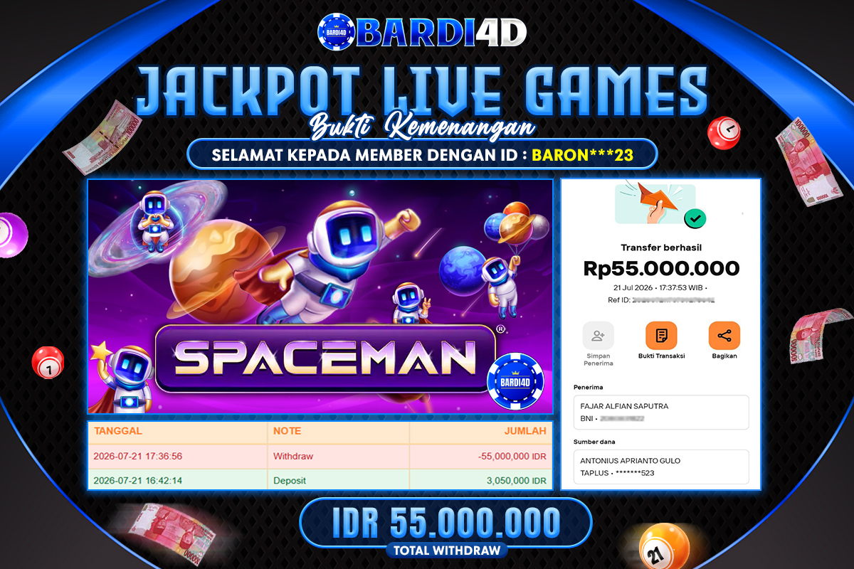 BARDI4D - BAYAR JACKPOT LIVE GAMES SPACEMAN TOTAL RP.55.000.000 | DIBAYAR LUNAS