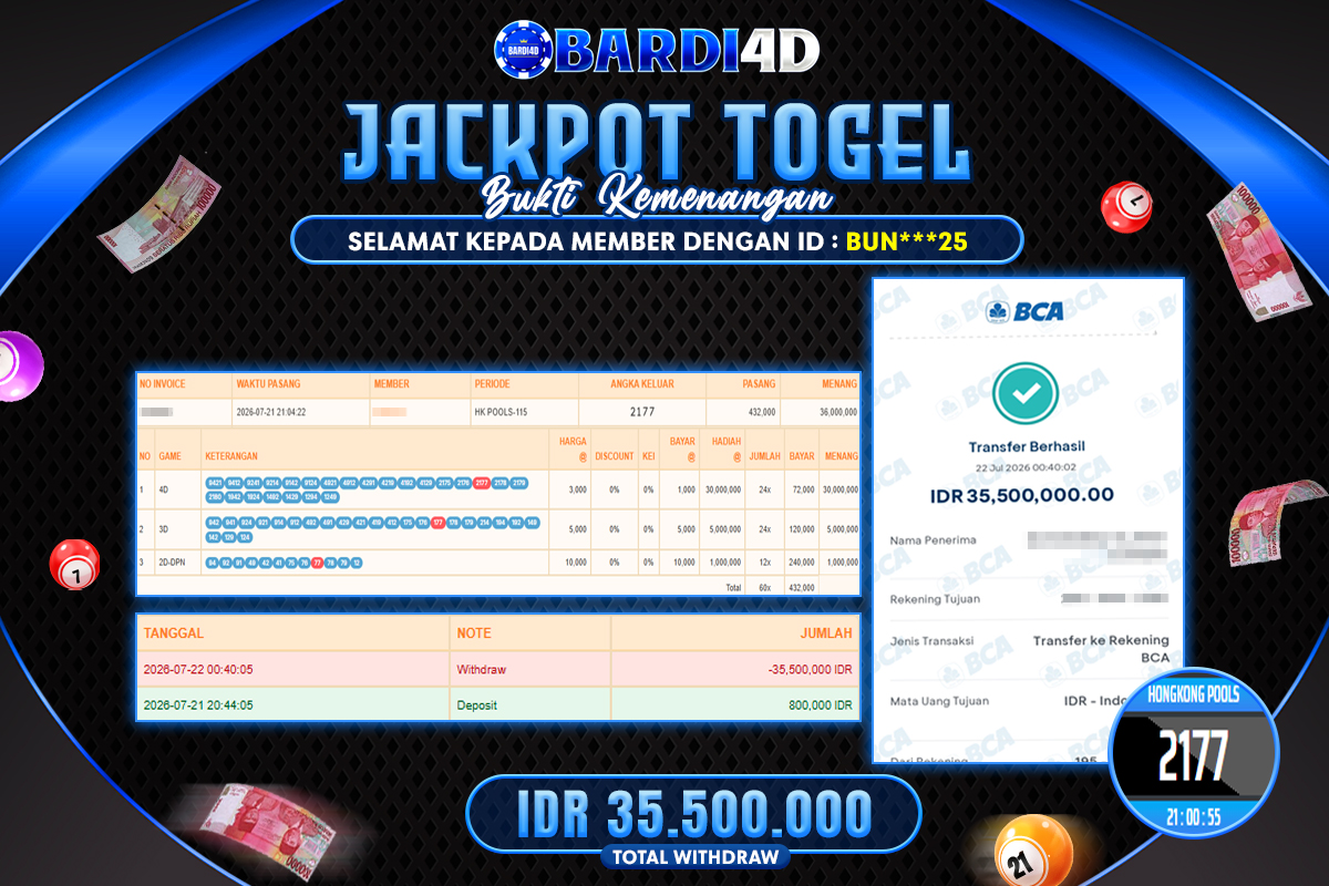 BARDI4D - BAYAR JACKPOT TOGEL HONGKONG POOLS TOTAL RP.35.500.000 | DIBAYAR LUNAS