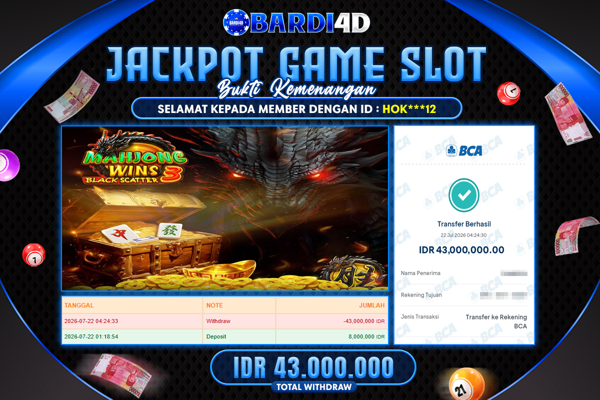 BARDI4D - BAYAR JACKPOT SLOT MAHJONG WINS 3 BLACK SCATTER TOTAL RP.43.000.000 | DIBAYAR LUNAS