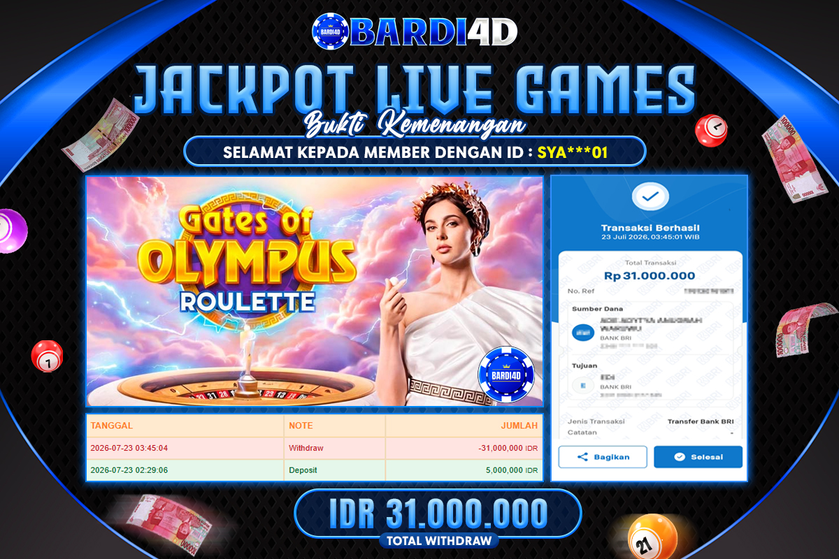 BARDI4D - BAYAR JACKPOT LIVE GAMES GATES OF OLYMPUS ROULETTE TOTAL RP.31.000.000 | DIBAYAR LUNAS