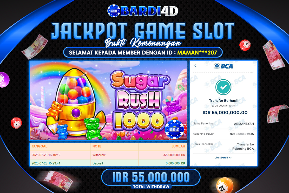 BARDI4D - BAYAR JACKPOT SLOT SUGAR RUSH X1000 TOTAL RP.55.000.000 | DIBAYAR LUNAS