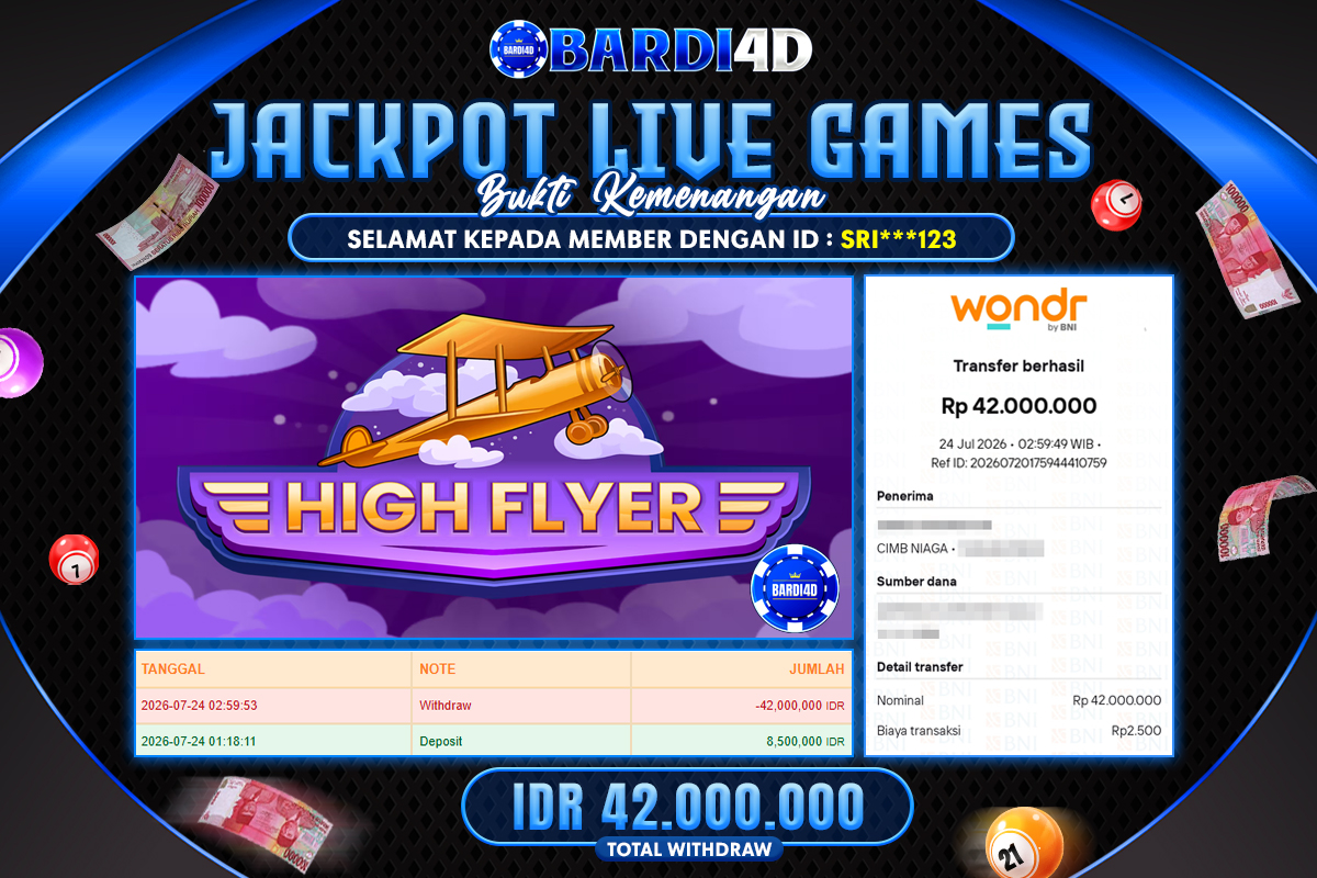BARDI4D - BAYAR JACKPOT LIVE GAMES HIGH FLYER TOTAL RP.42.000.000 | DIBAYAR LUNAS