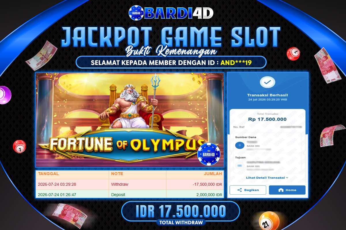 BARDI4D - BAYAR JACKPOT SLOT FORTUNE OF OLYMPUS TOTAL RP.17.500.000 | DIBAYAR LUNAS