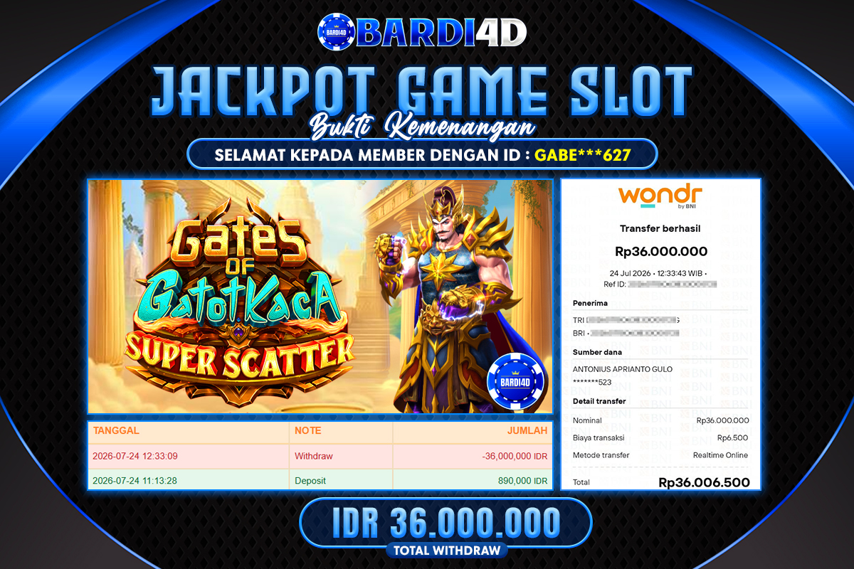 BARDI4D - BAYAR JACKPOT SLOT GATES OF GATOTKACA SUPER SCATTER TOTAL RP.36.000.000 | DIBAYAR LUNAS