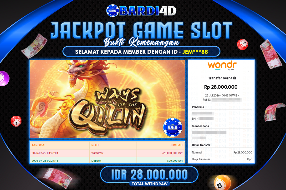 BARDI4D - BAYAR JACKPOT SLOT WAYS OF THE QILIN TOTAL RP.28.000.000 | DIBAYAR LUNAS
