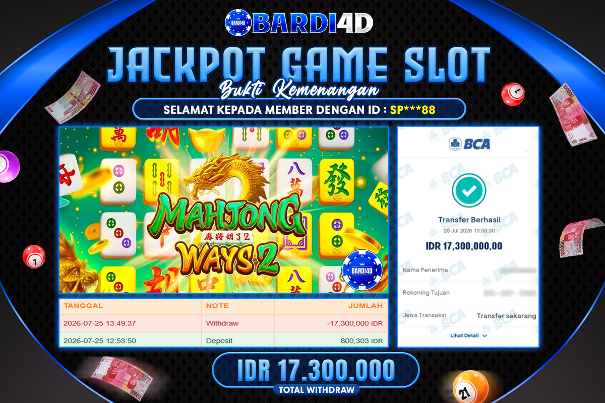 BARDI4D - BAYAR JACKPOT SLOT MAHJONG WAYS 2  RP.17.300.000 | DIBAYAR LUNAS
