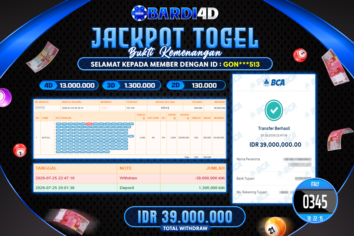 BARDI4D - BAYAR JACKPOT TOGEL ITALY TOTAL RP.39.000.000 | DIBAYAR LUNAS