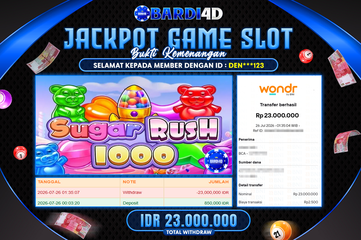 BARDI4D - BAYAR JACKPOT SLOT SUGAR RUSH 1000 TOTAL RP.23.000.000 | DIBAYAR LUNAS