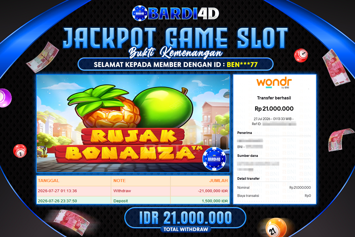 BARDI4D - BAYAR JACKPOT SLOT RUJAK BONANZA TOTAL RP.21.000.000 | DIBAYAR LUNAS