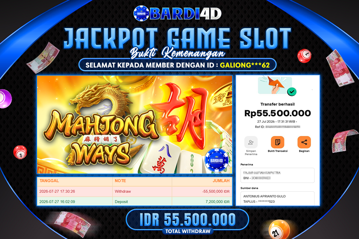 BARDI4D - BAYAR JACKPOT SLOT MAHJONG WAYS 2 TOTAL RP.55.500.000 | DIBAYAR LUNAS