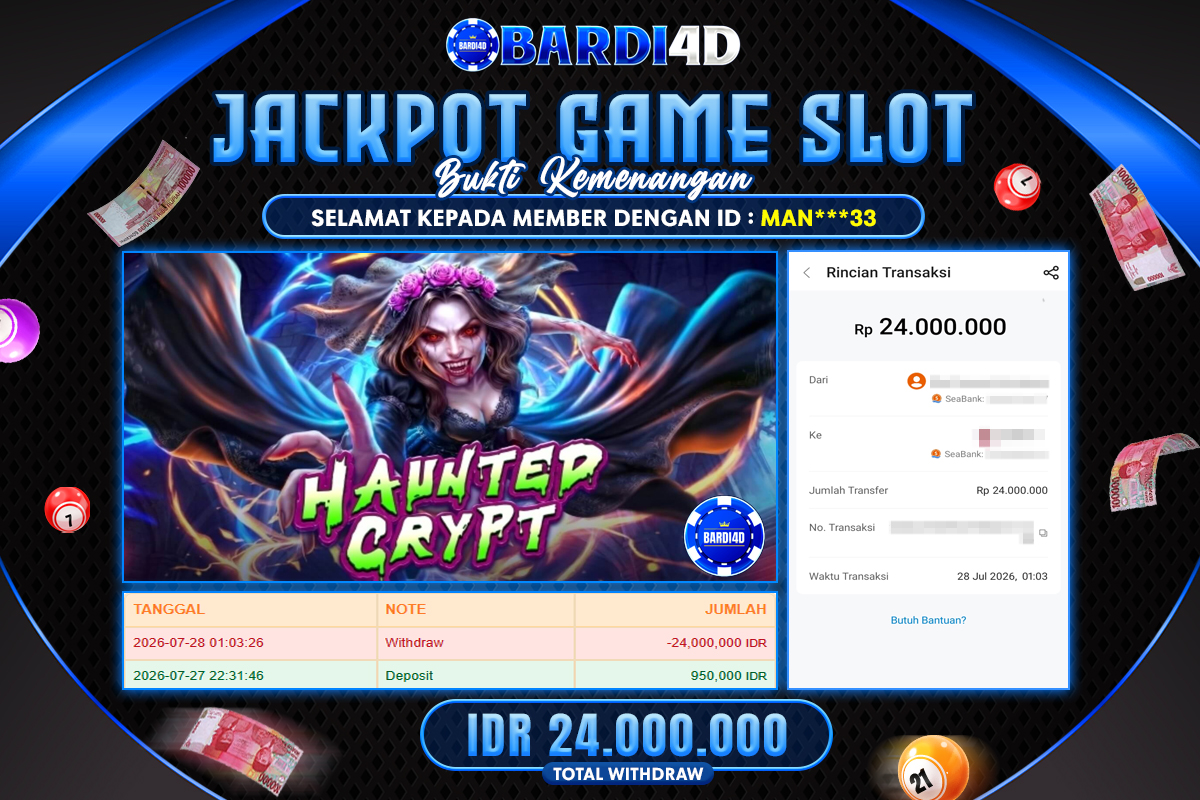 BARDI4D - BAYAR JACKPOT SLOT HAUNTED CRYPT TOTAL RP.24.000.000 | DIBAYAR LUNAS