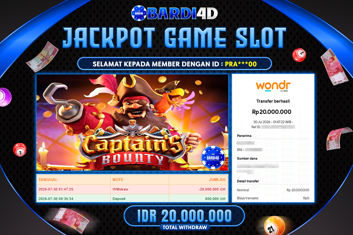BARDI4D - BAYAR JACKPOT SLOT CAPTAIN BOUNTY TOTAL RP.20.000.000 | DIBAYAR LUNAS