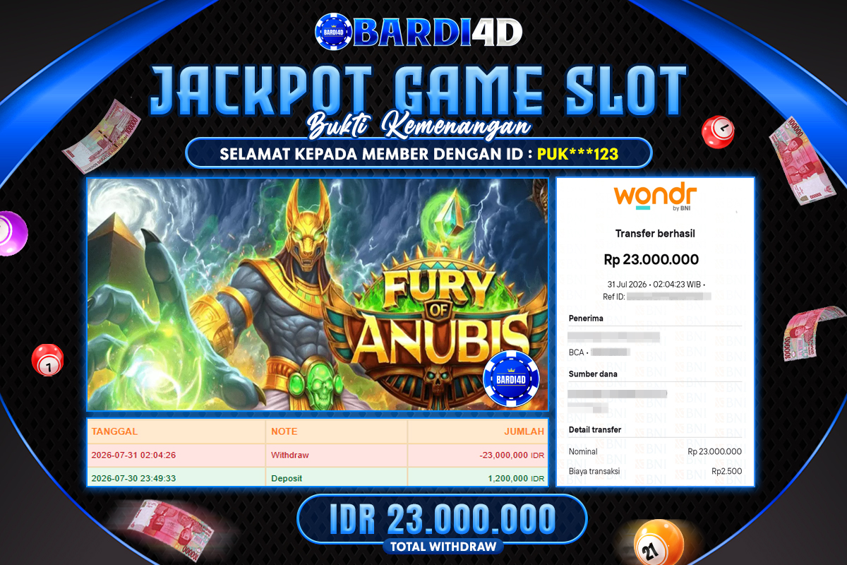 BARDI4D - BAYAR JACKPOT SLOT FURY OF ANUBIS TOTAL RP.23.000.000 | DIBAYAR LUNAS