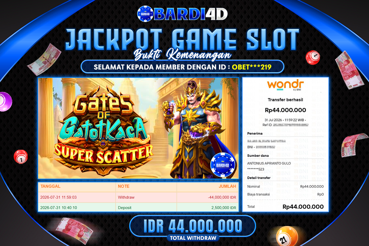 BARDI4D - BAYAR JACKPOT SLOT GATES OF GATOTKACA SUPER SCATTER TOTAL RP.44.000.000 | DIBAYAR LUNAS