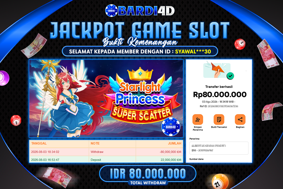 BARDI4D - BAYAR JACKPOT SLOT STARLIGHT PRINCESS SUPER SCATTER TOTAL RP.80.000.000 | DIBAYAR LUNAS