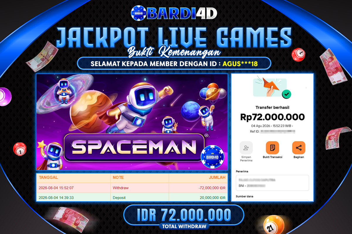BARDI4D - BAYAR JACKPOT SPACEMAN LIVE GAMES TOTAL RP.72.000.000 | DIBAYAR LUNAS