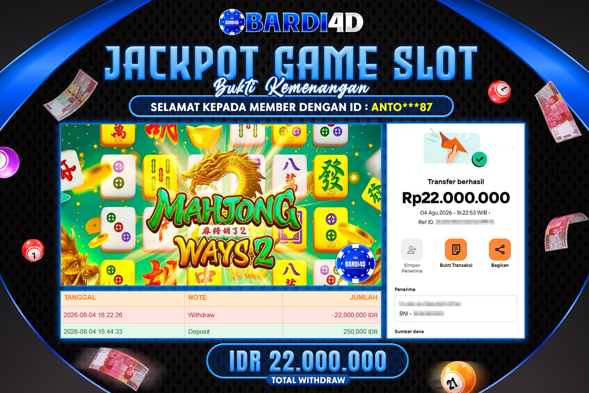BARDI4D - BAYAR JACKPOT SLOT MAHJONG WAYS 2 RP.22.000.000 | DIBAYAR LUNAS
