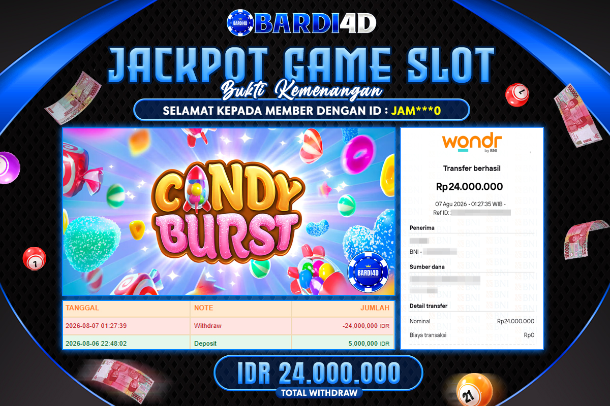 BARDI4D - BAYAR JACKPOT SLOT CANDY BURST TOTAL RP.24.000.000 | DIBAYAR LUNAS