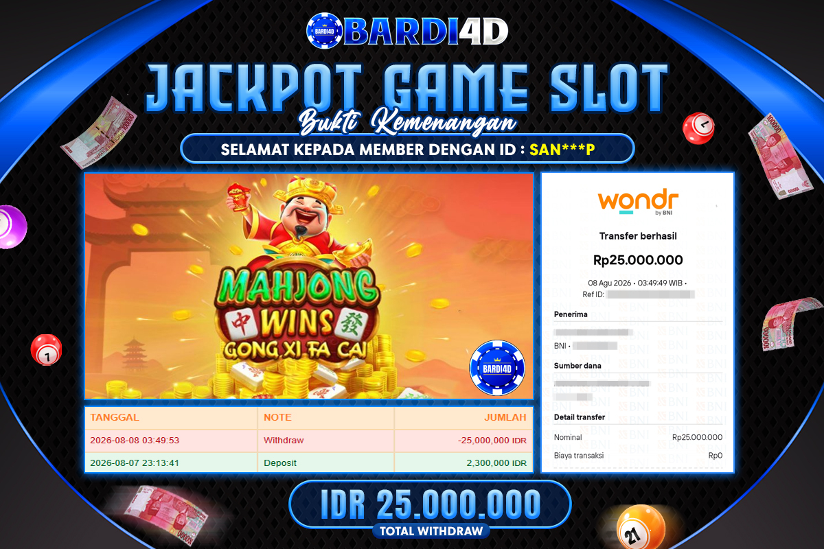 BARDI4D - BAYAR JACKPOT SLOT MAHJONG WINS GONG XI FA CAI TOTAL RP.25.000.000 | DIBAYAR LUNAS