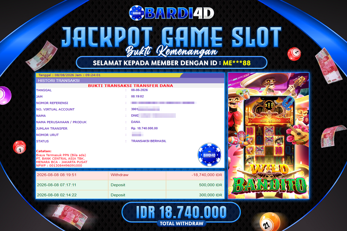 BARDI4D - BAYAR JACKPOT SLOT WILD BANDITO TOTAL RP.18.740.000 | DIBAYAR LUNAS