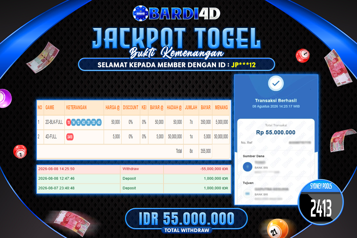 BARDI4D - BAYAR JACKPOT TOGEL SYDNEY POOLS TOTAL RP.55.000.000 | DIBAYAR LUNAS