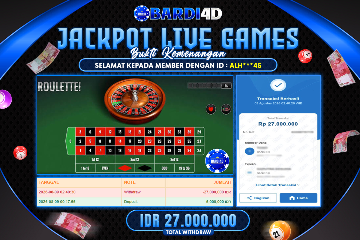 BARDI4D - BAYAR JACKPOT LIVE GAMES ROULETTE TOTAL RP.27.000.000 | DIBAYAR LUNAS