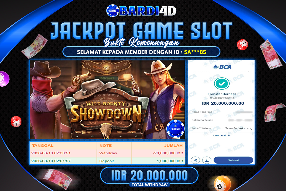 BARDI4D - BAYAR JACKPOT SLOT WILD BOUNTY SHOWDOWN TOTAL RP.20.000.000 | DIBAYAR LUNAS
