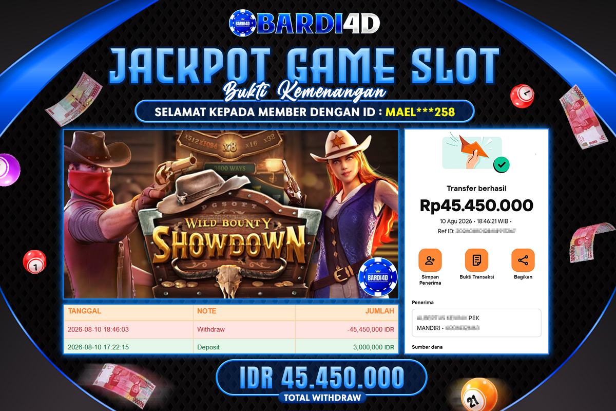 BARDI4D - BAYAR JACKPOT SLOT WILD BOUNTY SHOWDOWN TOTAL RP.45.450.000 | DIBAYAR LUNAS