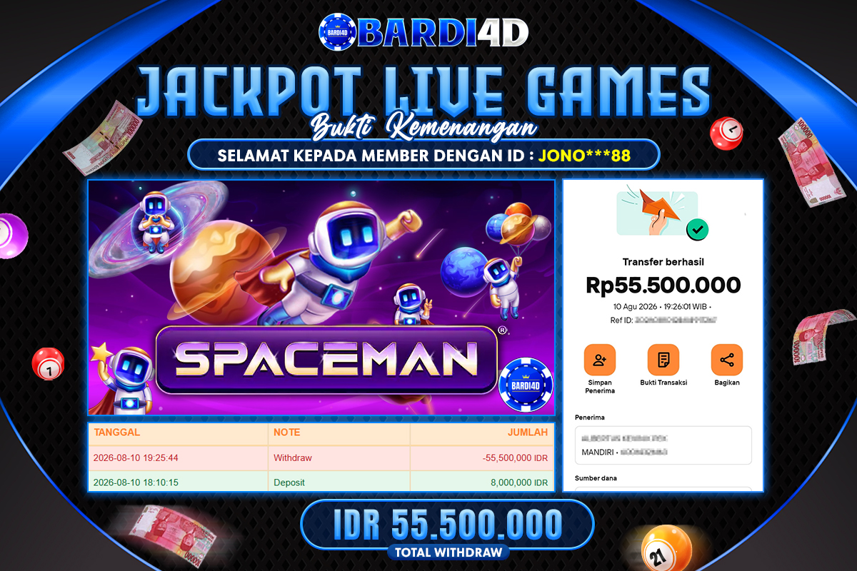 BARDI4D - BAYAR JACKPOT LIVE GAMES SPACEMAN TOTAL RP.55.500.000 | DIBAYAR LUNAS