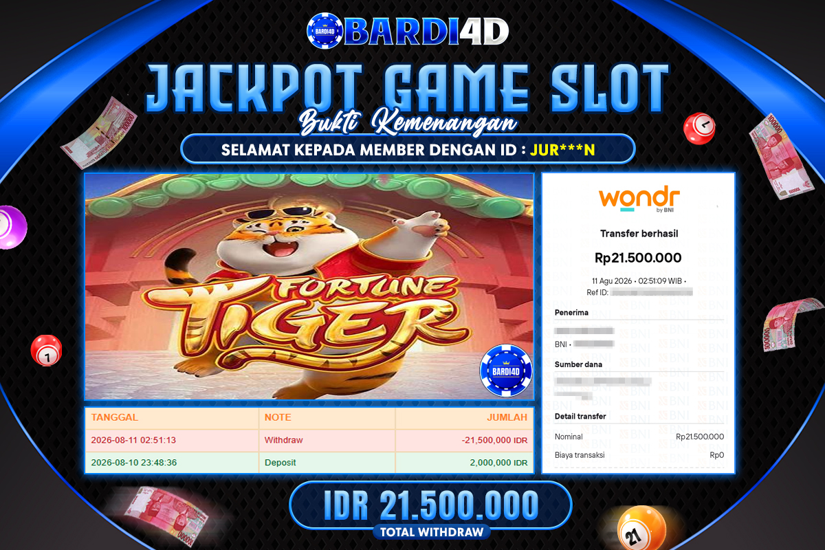 BARDI4D - BAYAR JACKPOT SLOT FORTUNE TIGER TOTAL RP.21.500.000 | DIBAYAR LUNAS