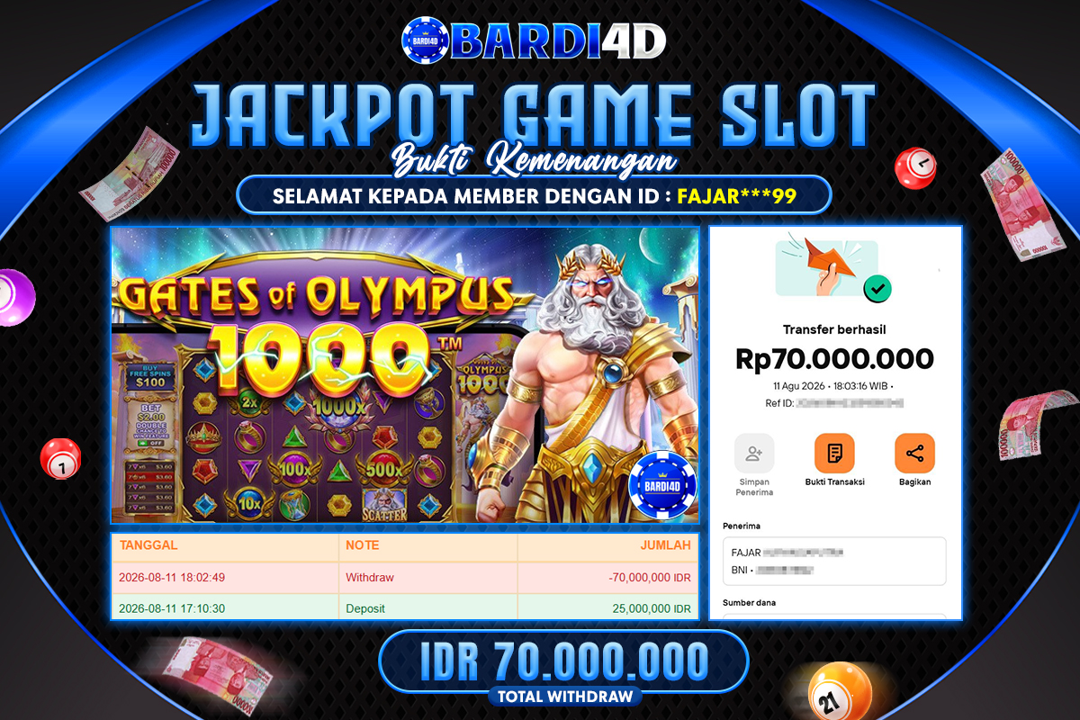 BARDI4D - BAYAR JACKPOT SLOT GATES OF OLYMPUS 1000 TOTAL RP.70.000.000 | DIBAYAR LUNAS