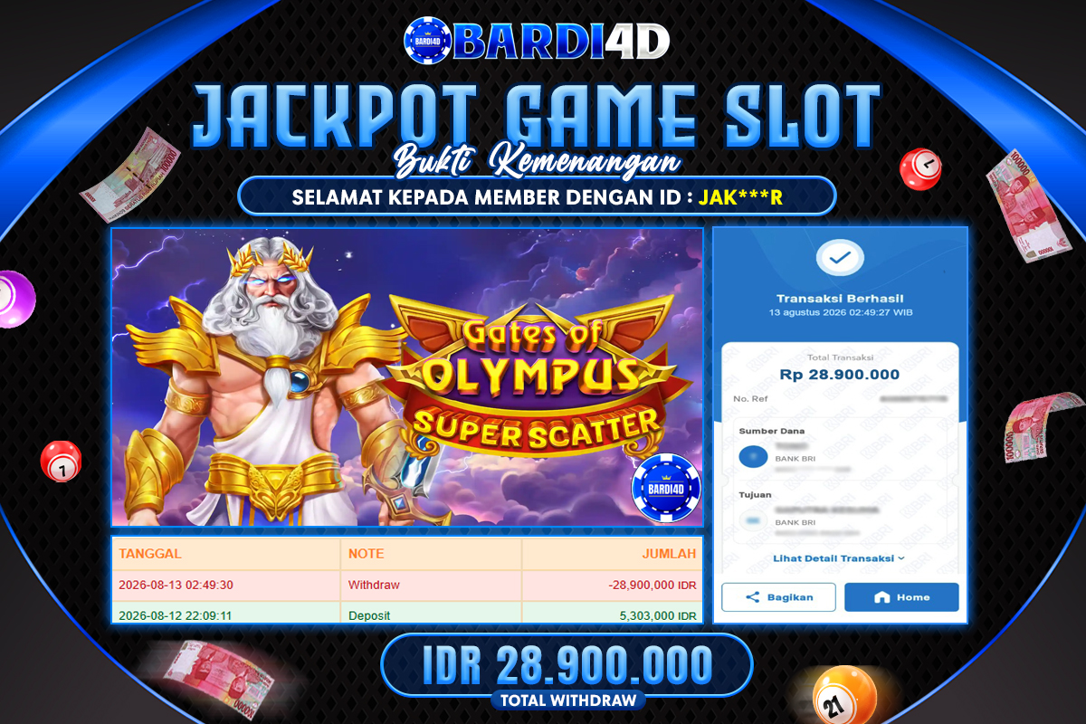 BARDI4D - BAYAR JACKPOT SLOT GATES OF OLYMPUS SUPER SCATTER TOTAL RP.28.900.000 | DIBAYAR LUNAS