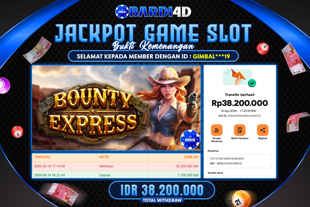 BARDI4D - BAYAR JACKPOT SLOT BOUNTY EXPRESS TOTAL RP.38.200.000 | DIBAYAR LUNAS