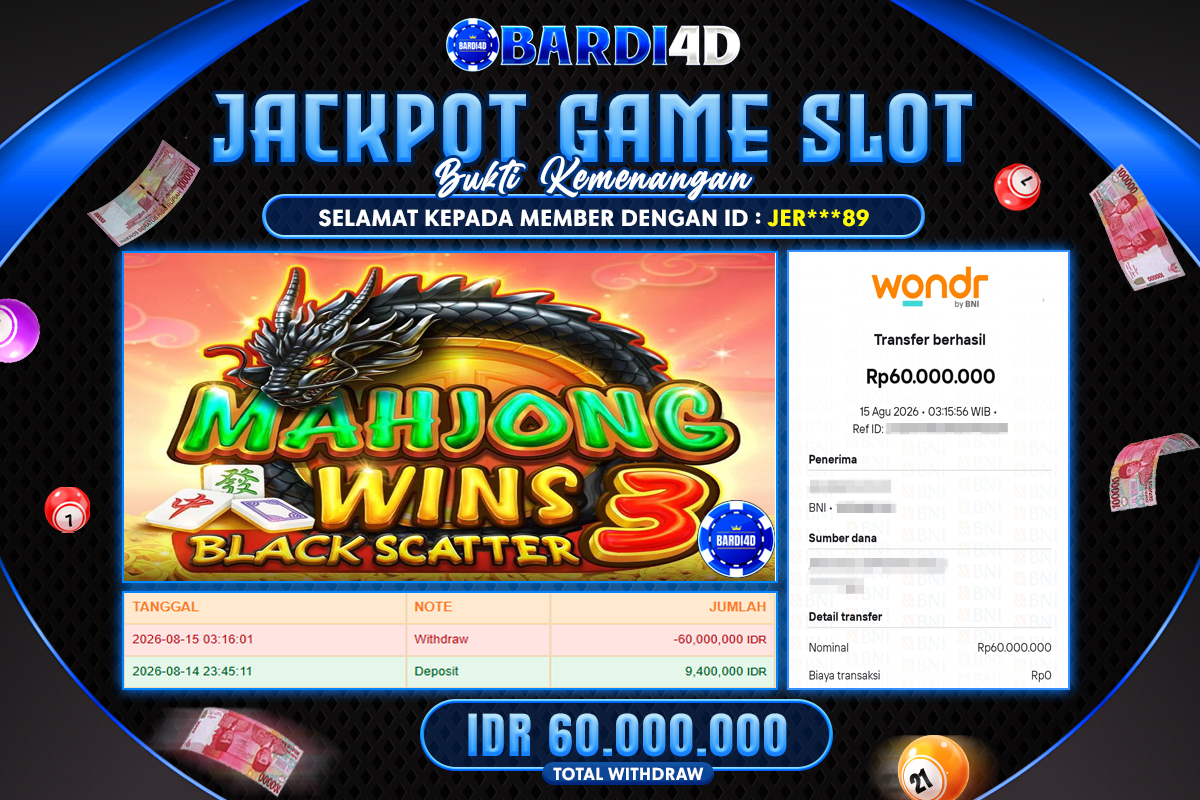 BARDI4D - BAYAR JACKPOT SLOT MAHJONG WINS 3 BLACK SCATTER TOTAL RP.60.000.000 | DIBAYAR LUNAS