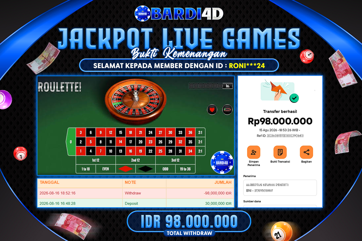 BARDI4D - BAYAR JACKPOT LIVE GAMES ROULETTE TOTAL RP.98.000.000 | DIBAYAR LUNAS
