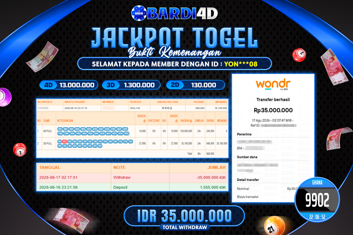 BARDI4D - BAYAR JACKPOT TOGEL GHANA TOTAL RP.35.000.000 | DIBAYAR LUNAS