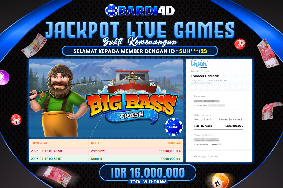 BARDI4D - BAYAR JACKPOT LIVE GAMES BIG BASS CRASH TOTAL RP.16.000.000 | DIBAYAR LUNAS
