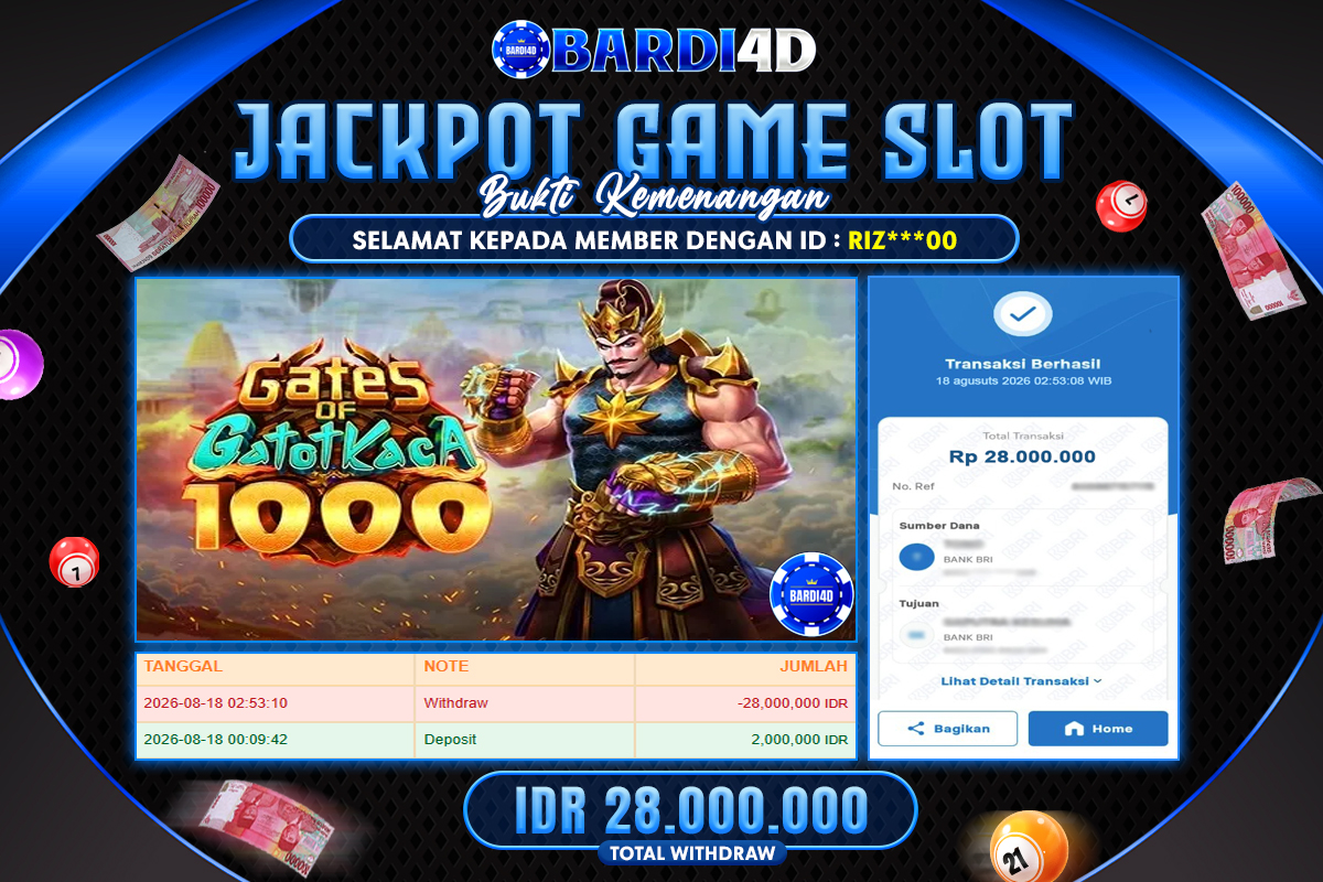 BARDI4D - BAYAR JACKPOT SLOT GATES OF GATOT KACA 1000 TOTAL RP.28.000.000 | DIBAYAR LUNAS