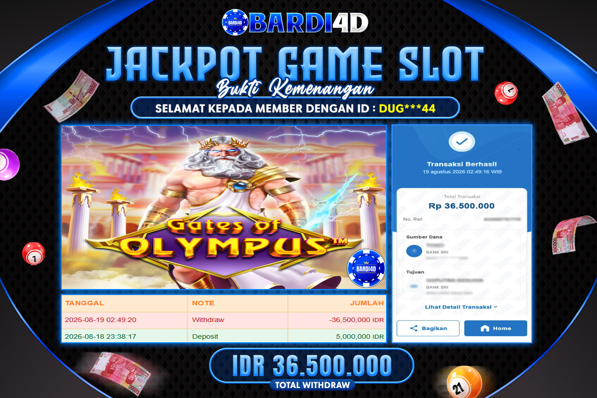 BARDI4D - BAYAR JACKPOT SLOT GATES OF OLYMPUS TOTAL RP.36.500.000 | DIBAYAR LUNAS
