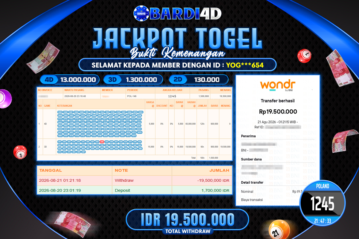 BARDI4D - BAYAR JACKPOT TOGEL POLAND TOTAL RP.19.500.000 | DIBAYAR LUNAS