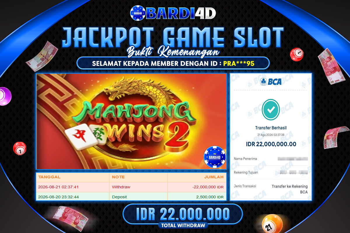 BARDI4D - BAYAR JACKPOT SLOT MAHJONG WINS 2 TOTAL RP.22.000.000 | DIBAYAR LUNAS