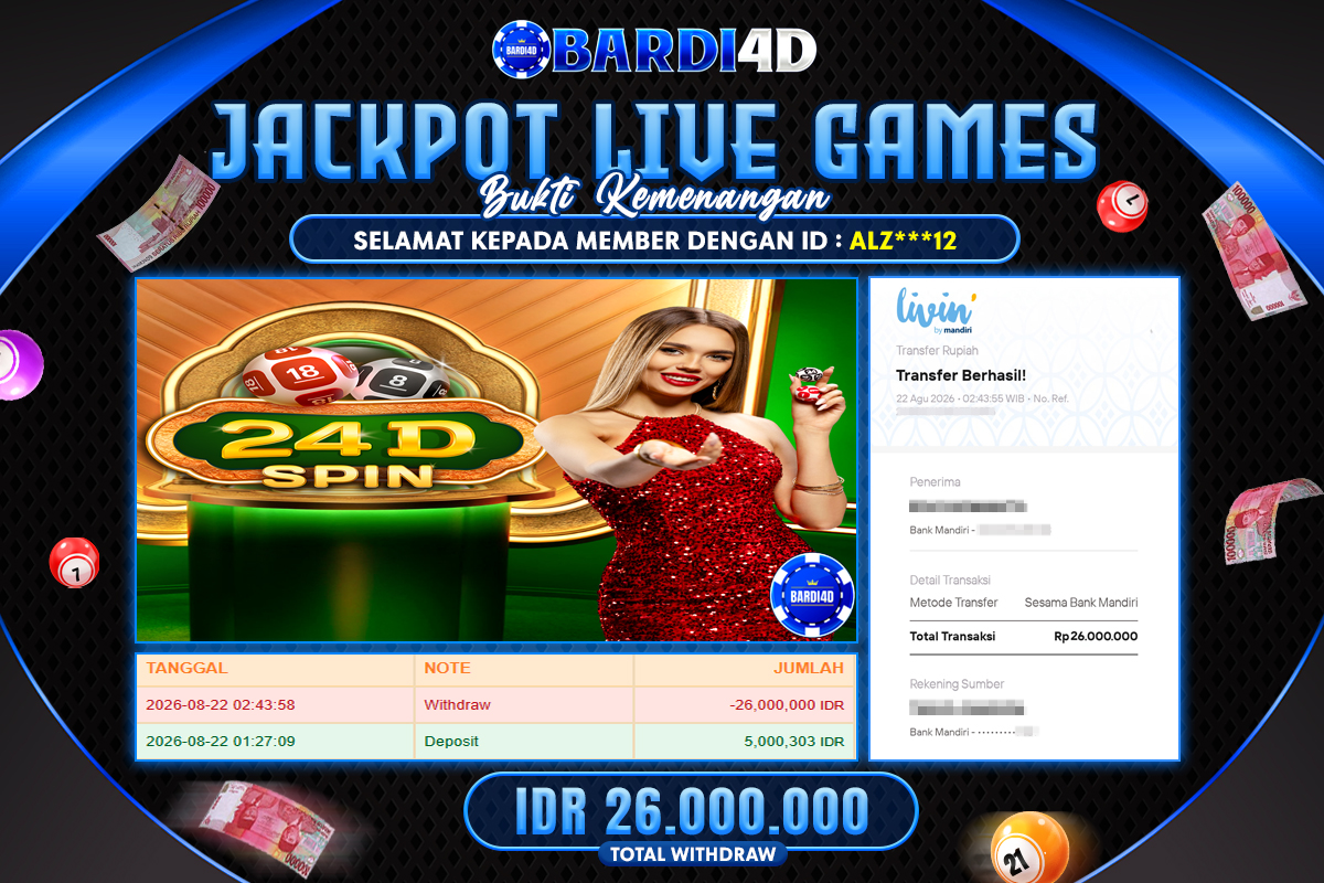 BARDI4D - BAYAR JACKPOT LIVE GAMES 24D SPIN TOTAL RP.26.000.000 | DIBAYAR LUNAS